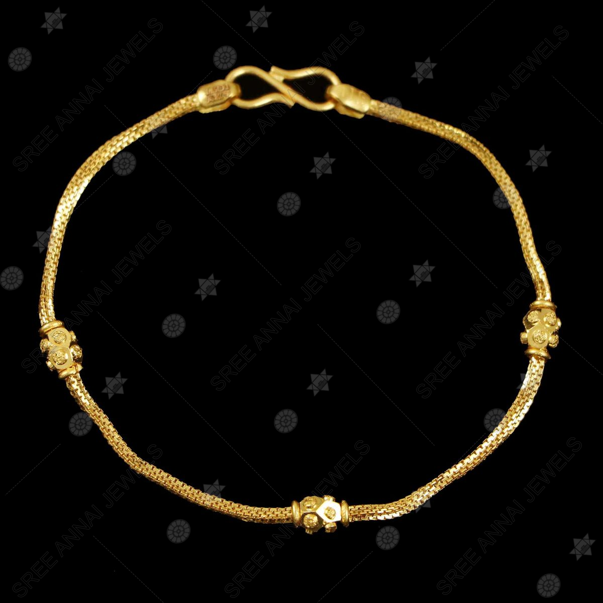 22K Gold Ladies Charm Bracelet - BrLa18631 - 22K Yellow Gold Fancy Bracelet  designed with small charm hangings in shine finish.