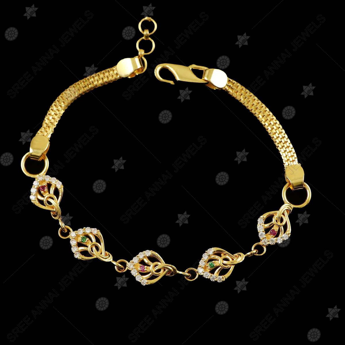 Latest design 18k gold plated natural pearl & rainbow moon stone bracelet.  at Rs 1300/piece in Jaipur