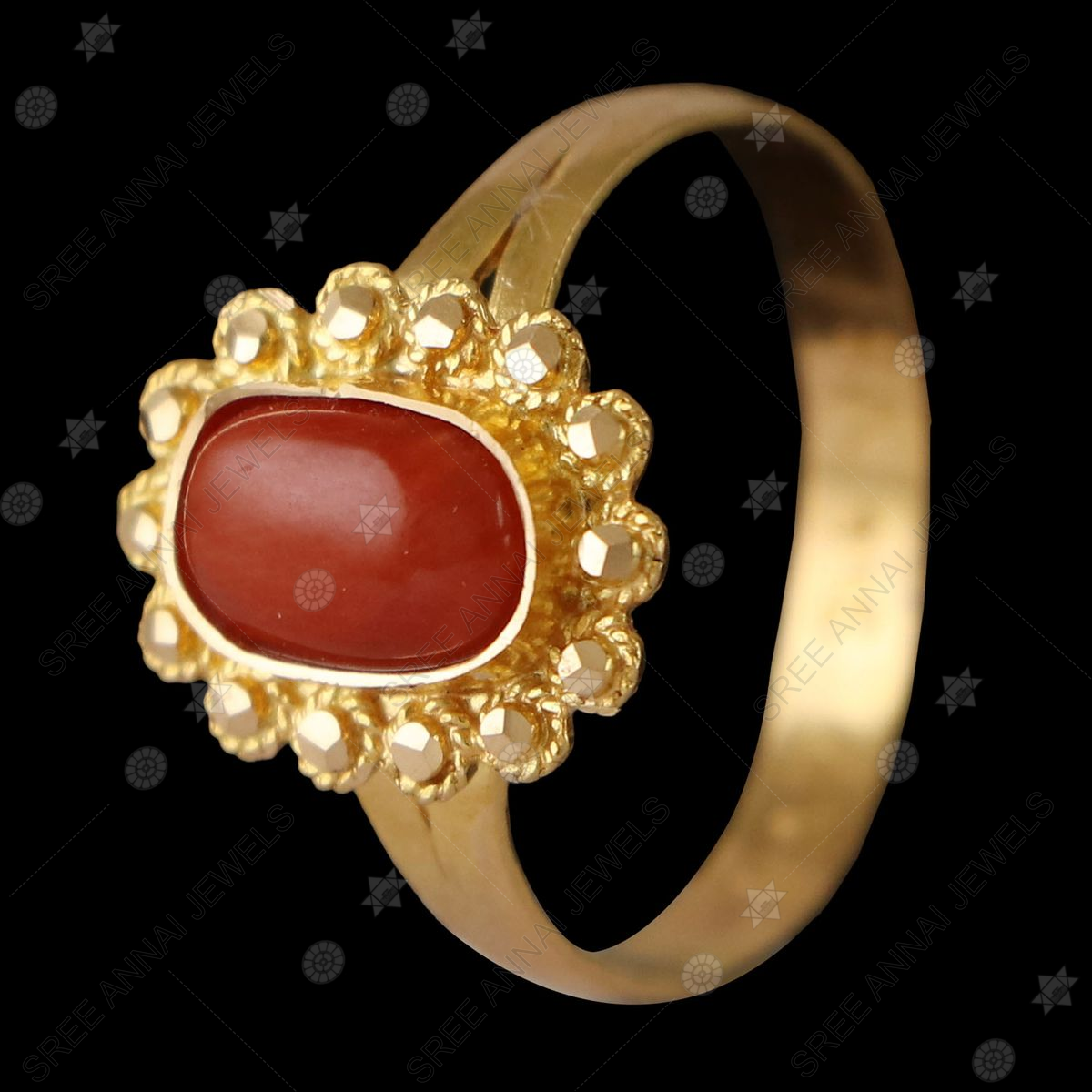 GENUINE CABOCHON NATURAL RED CORAL RING HAWAIIAN PLUMERIA FLOWER 14K W –  Arthur's Jewelry