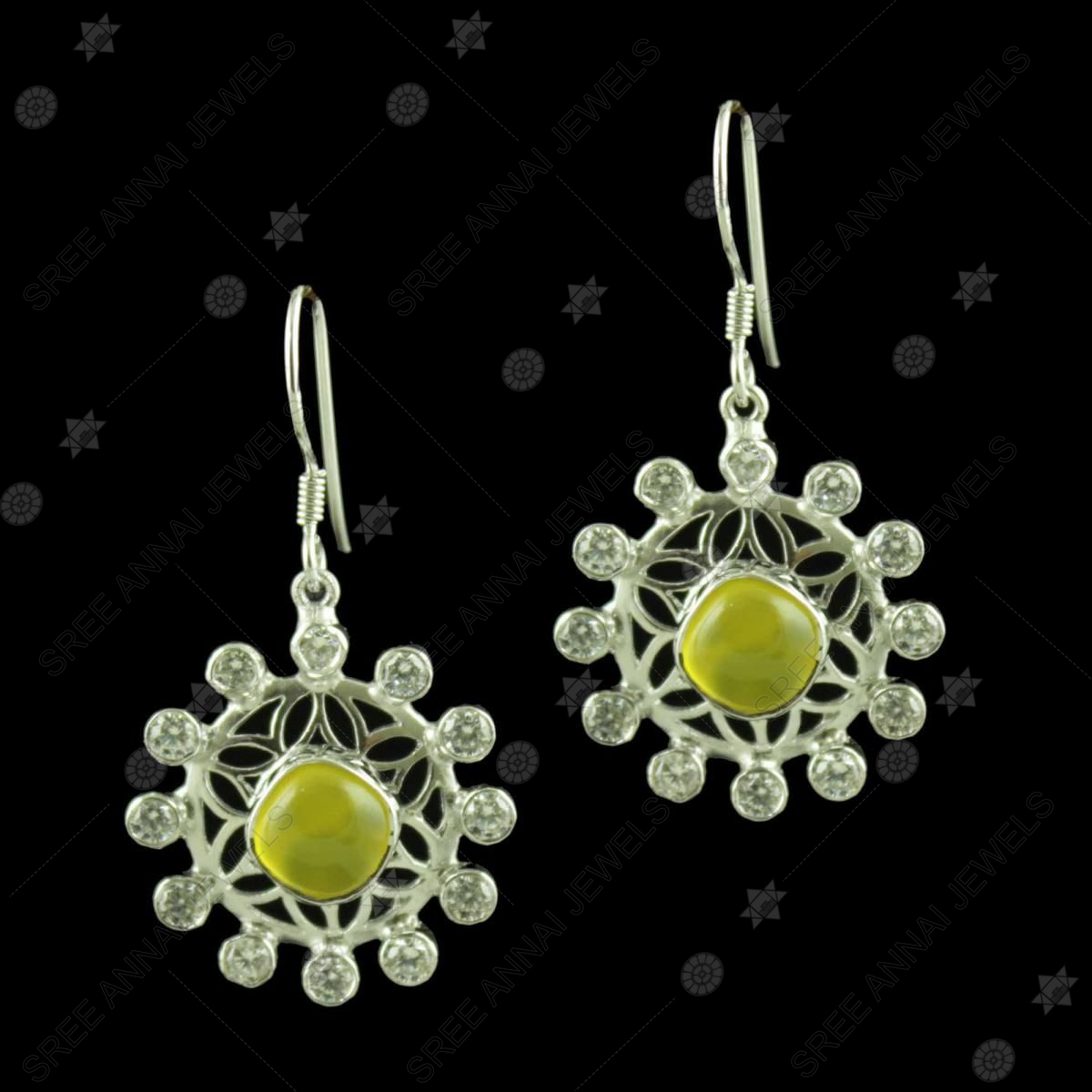 Multi Stones Moon&Flower With Locket Stone,Hanging Earrings Designed Matte  Finished Earrings Set Bye Online